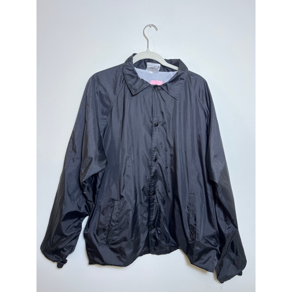 Augusta Sportswear Mens Black Nylon Coaches Jacket Windbreaker Snap Front